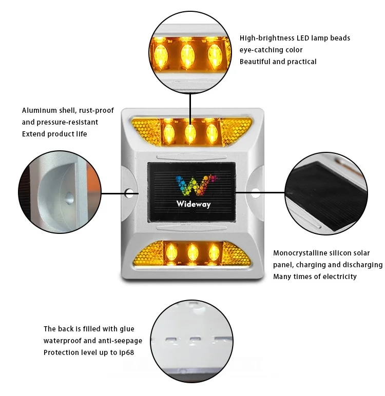 12 Years Factory Cat Eye Reflector Pavement Maker Yellow Steady Night Light Aluminum Solar Road Stud