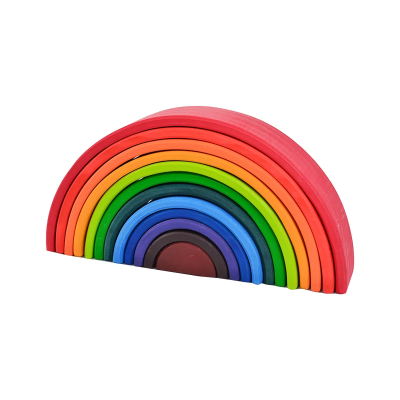 12-Piece Wooden Rainbow Stacker DIY Toy Bright Colors Building Blocks for Unisex Baby Toy Stacking Game