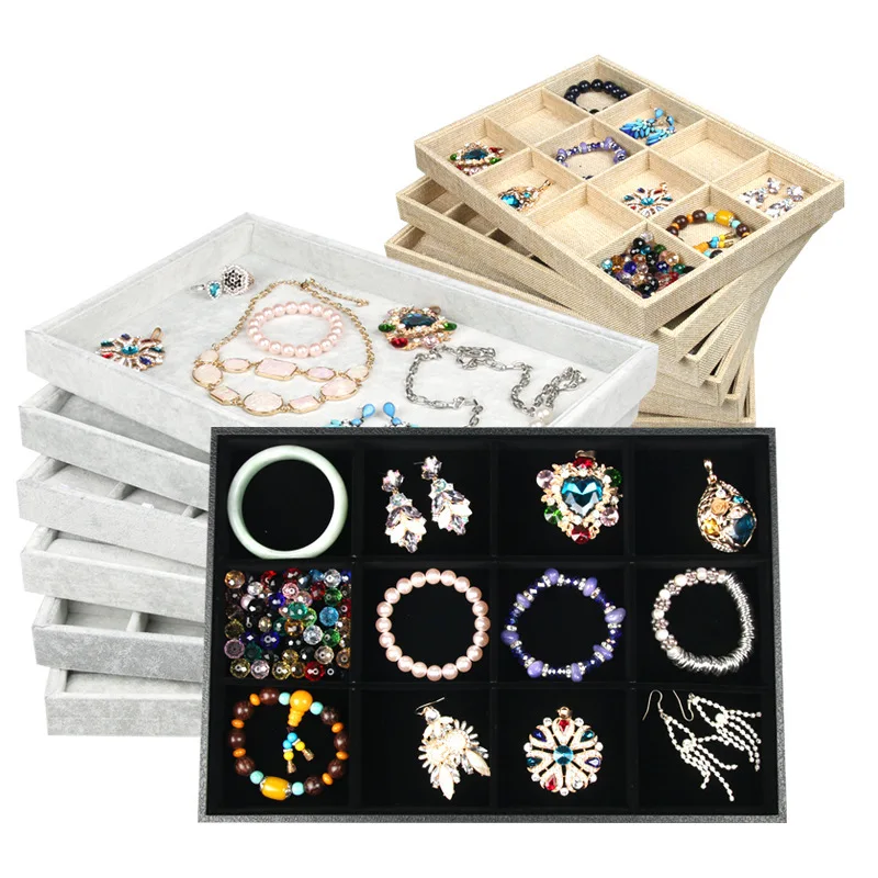 Black Velvet Professional Wholesale Ornament Jewelry Rings Bracelet Necklace Display Compartment Organizer Tray