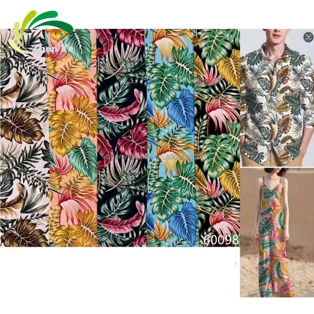 Tropical Design Somalia Palm Tree Print Viscose Rayon Dresses Shirt Fabric