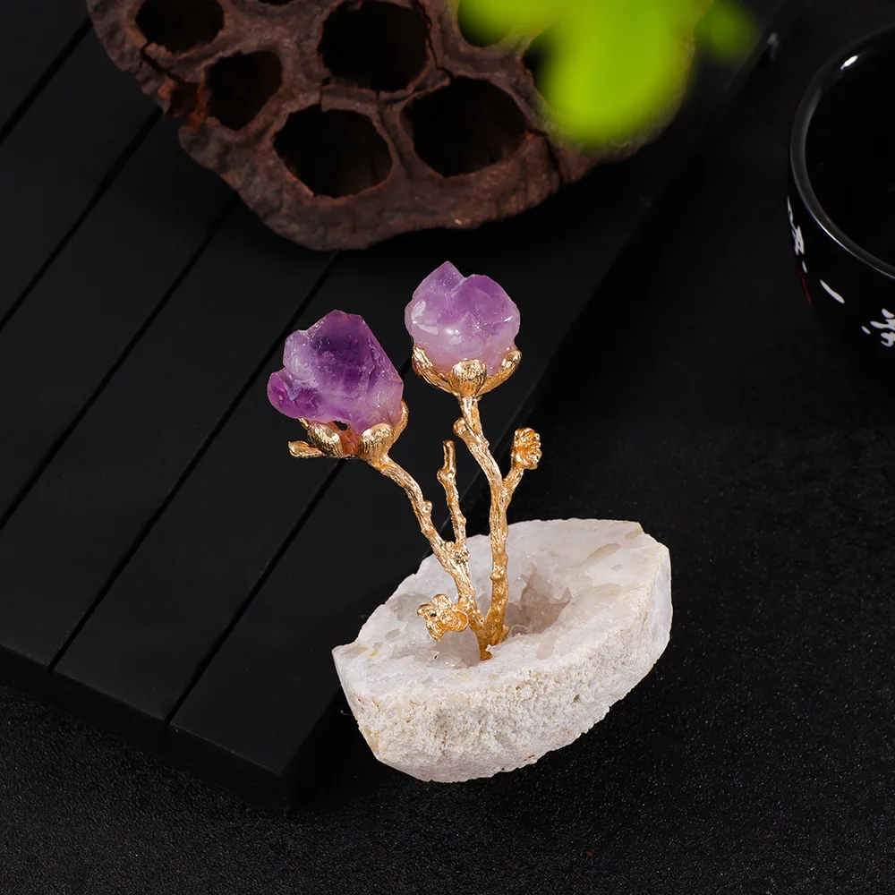 Drusy Quartz Crystal Bowl Cave Cornucopia Amethyst Crystal Potted Plant for Home Decor