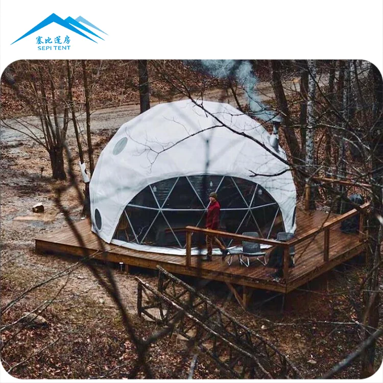 Outdoor house geodesic dome tent for winter glamping homestay with stove bathroom
