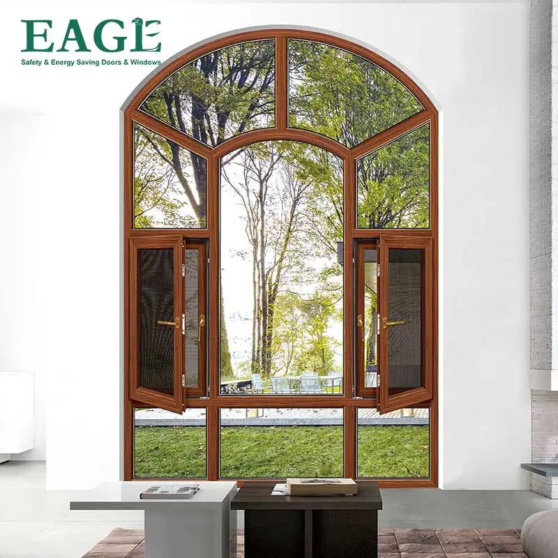 Arched round design aluminum windows double layer tempered glass with 304SS insect net
