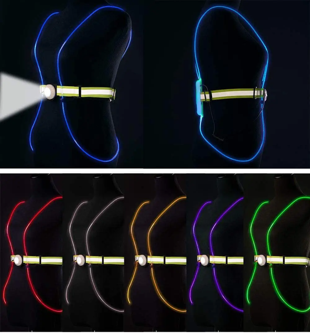 LED outdoor waterproof USB rechargeable running safety vest warning night running light vest wearable flashlight