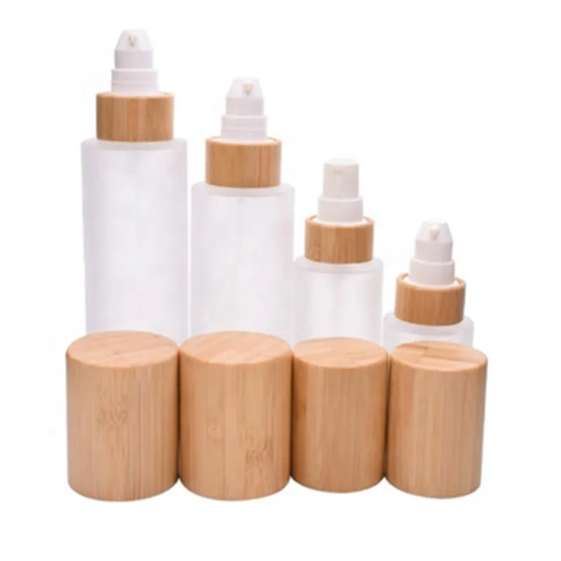 Косметические контейнеры 100%, Органическая деревянная бамбуковая Стеклянная банка/бутылка, косметическая упаковка, косметический лосьон для макияжа, биоразлагаемая деревянная бутылка для крема
