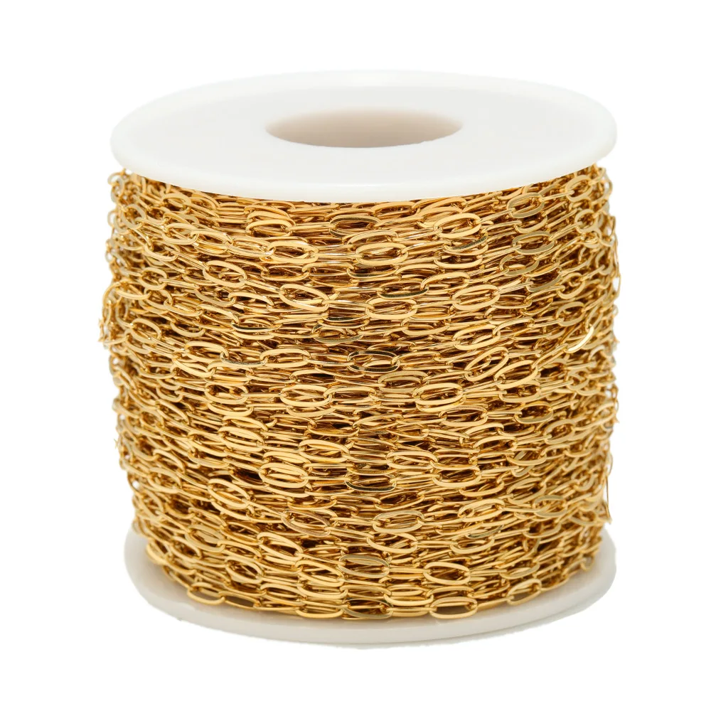 B4076 Non tarnished gold plated silver chain O paper clip chain thin chains for jewelry making