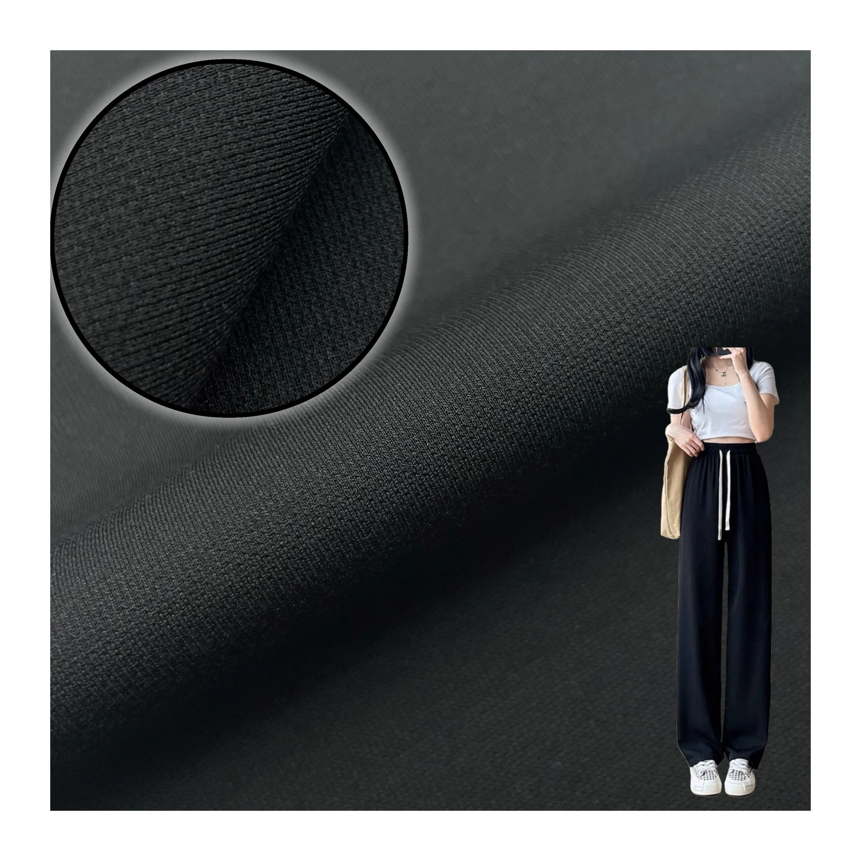 Quality Assurance Knitting Nr Fabric Solid Black Wrinkle-Resistant And Anti-Static Double Face Fabric For Suit Pant