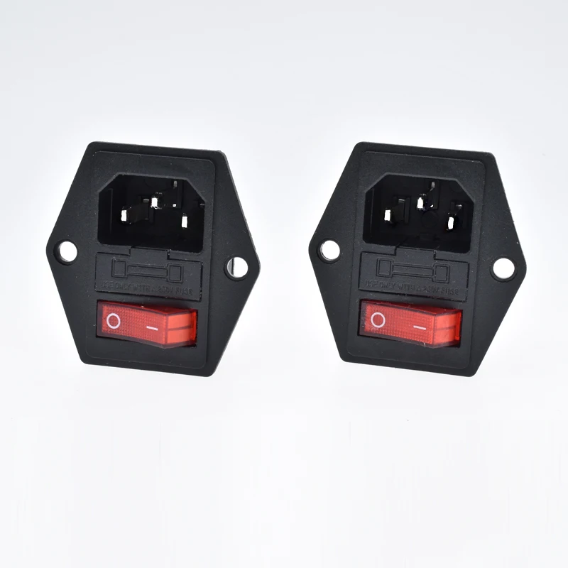 AC250V 10A C14 power socket with fuse 13A rocker switch red indicate light 3 pin male industrial connector