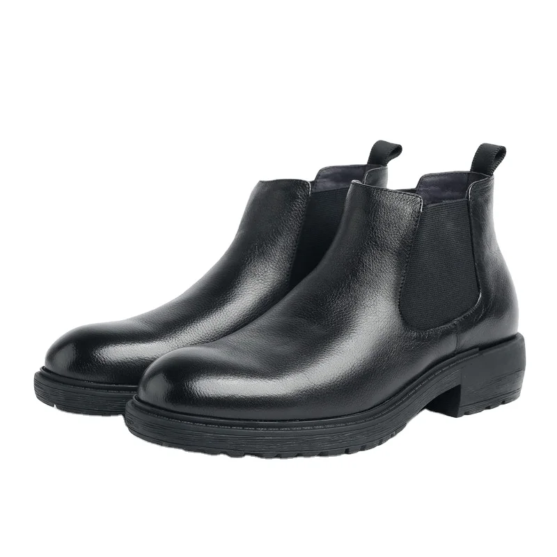 Мужские ботинки, высокая платформа, Европейский круглый носок, плюшевые волосы, теплые, удобные, изготовлены из воловьей кожи,