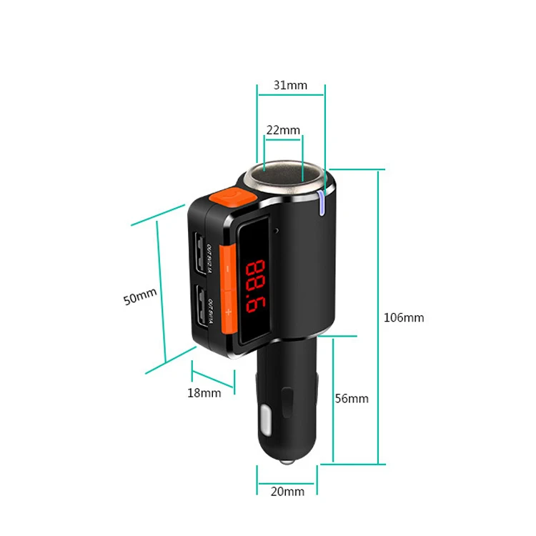 Высококачественное Автомобильное зарядное устройство с двумя USB-портами 5 в А беспроводной FM-передатчик