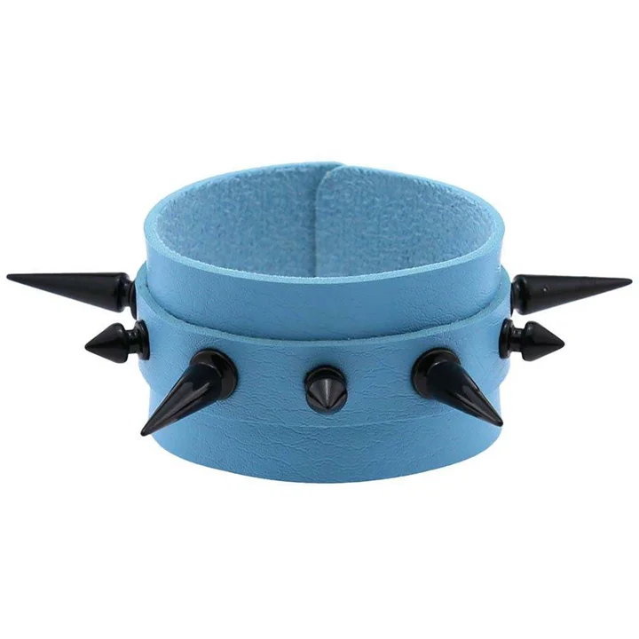 Unisex Punk Gothic Rock Black  Nail Rivet Wide Leather  Bangle Bracelets