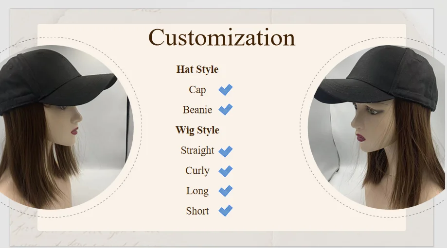 Girls Wig Hats Curly Straight Hair Silver Fiber Fabric Cap Wig EMF Blocking Baseball Cap Wig