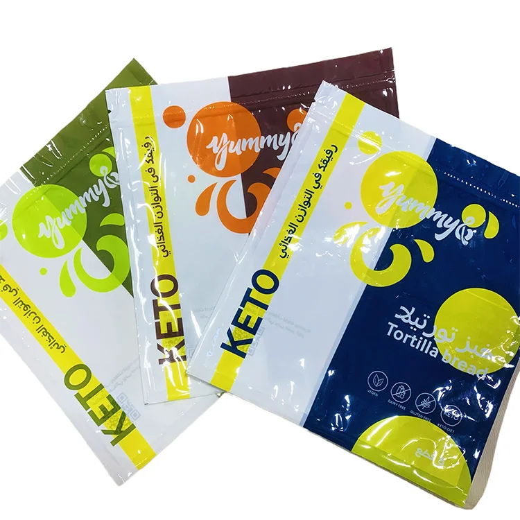 Custom Printed 3 Side Seal Mylar Bag Bread Maizena Flour Tortilla Packaging Bag With Resealable Zipper
