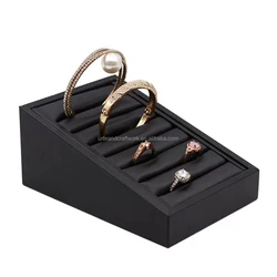 Custom color ladder shaped PU leather window rings jewelry display rack stand small jewelry tray for bangles bracelets earrings