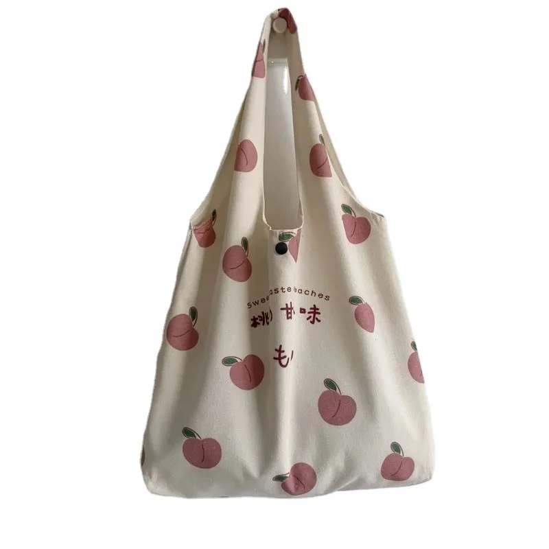 Canvas bag, peach cute handbag, Korean Instagram mini canvas bag, girl snack bento bag