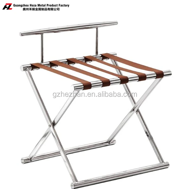 
Round Tube Stainless Steel Hotel Luggage Rack With Back Rest hotel metal luggage rack For bedroom 