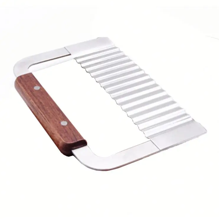 2021 Hot selling Stainless Steel Wave Cutter Wooden Handle Potato Vegetable Fruit Cut Flower Knife French Fries Cut Knife