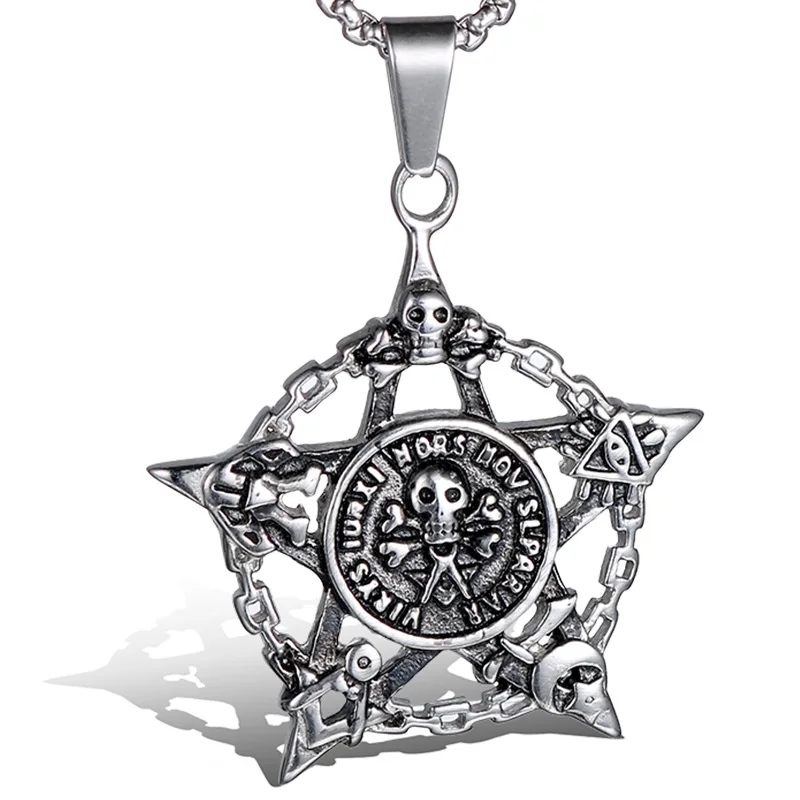Customized Fashion Stainless Steel Five-pointed Star Pendant Skull Charm