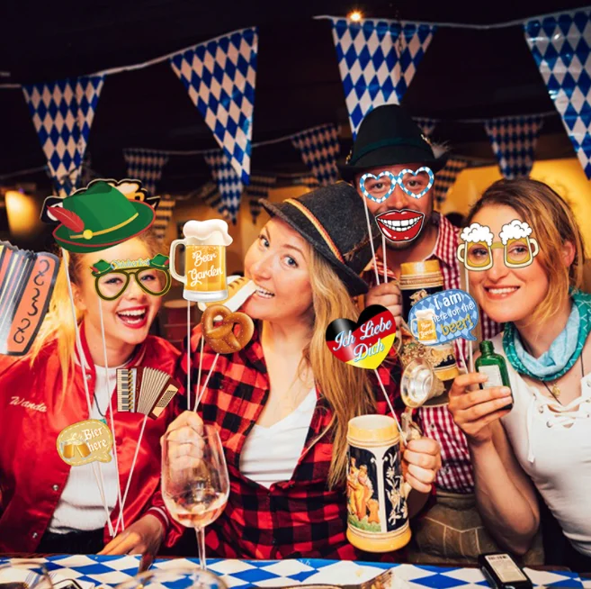 Happy Oktoberfest party photography photo props banners Sign glasses set for Oktoberfest German Octoberfest party decor supplies