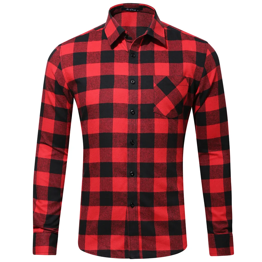 Good quality logo printing oversize casual cheap red black plain plaid flannel shirts