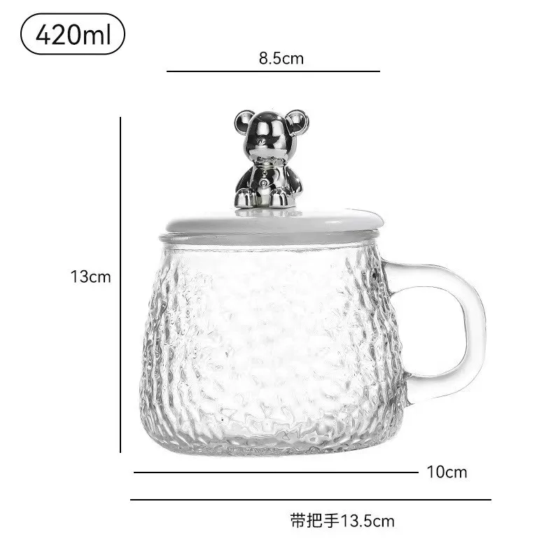 FS230 Bear Mark glass coffee cup Glacier bubble tea household flower tea cup heat-resistant hammer handle cup