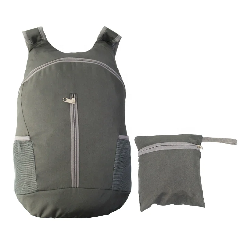 Recycled PET Fabric RPET Reusable Polyester Folding Foldable Eco Backpacks With Vertical Zipper Pouch