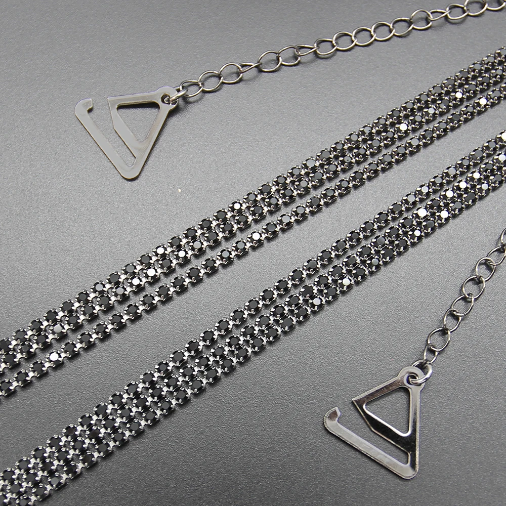 Custom Welding 3-Row Rhinestone Chain Party Dress Shoulder Strap Adjustable Crystal Black Bra Strap Fashion Jewelry Accessories