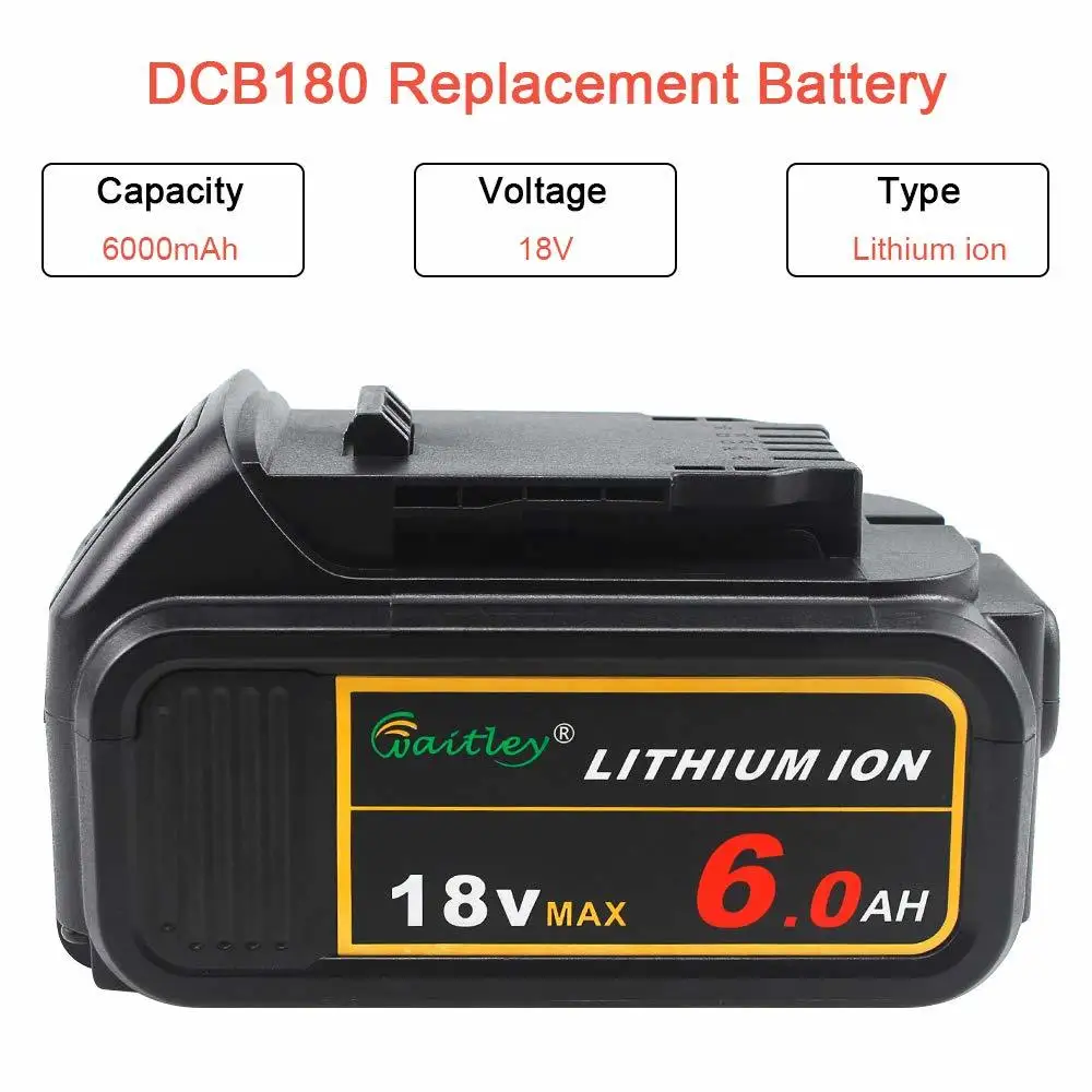 Waitley BCD184 18V 6Ah 6000mAh Replacement Battery Lithium Batteries for DeWalt 18 V and 20V MAX XR power tool