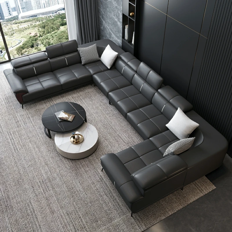 Современная мебель из натуральной кожи черного и красного цвета для офиса дома гостиной U-образный диван