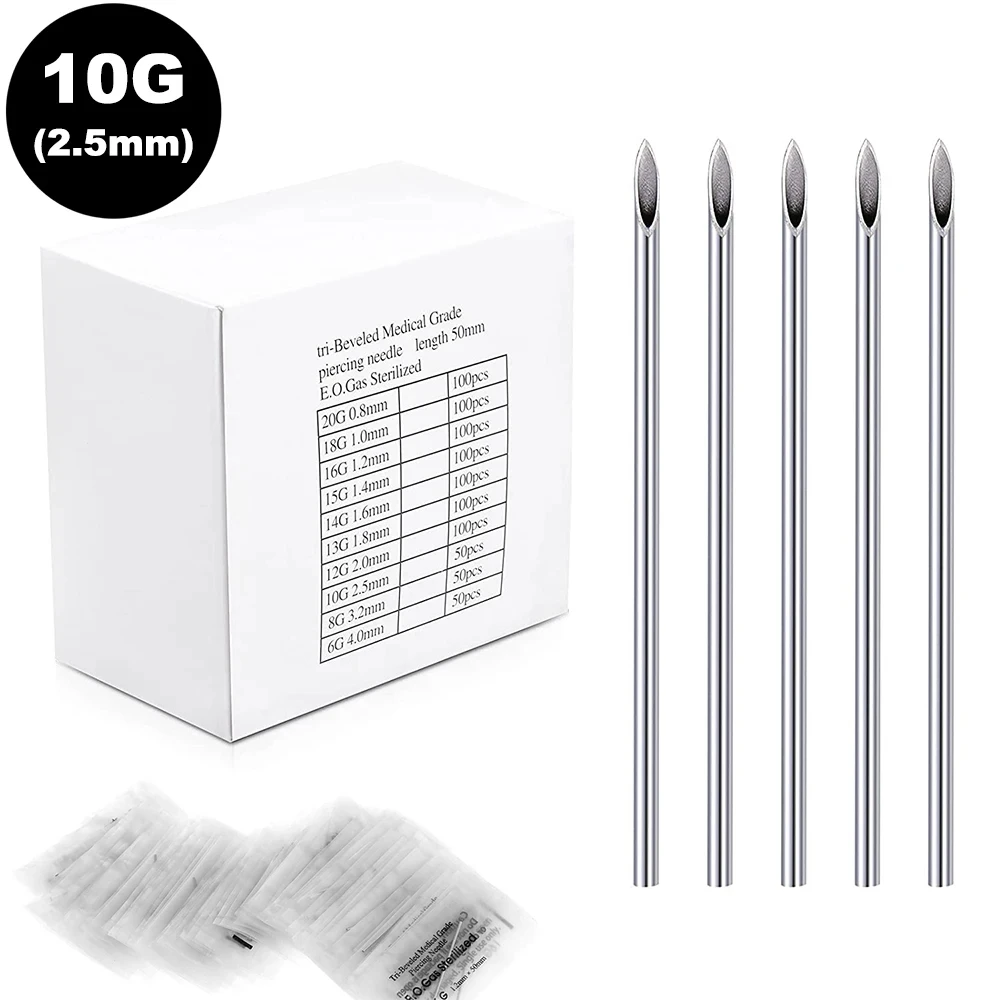 100pcs/box Disposable Sterile Body Piercing Needle 14G 15G 16G Steel Sterile Disposable Ear Nose Navel Nipple Lip Piercing Tool
