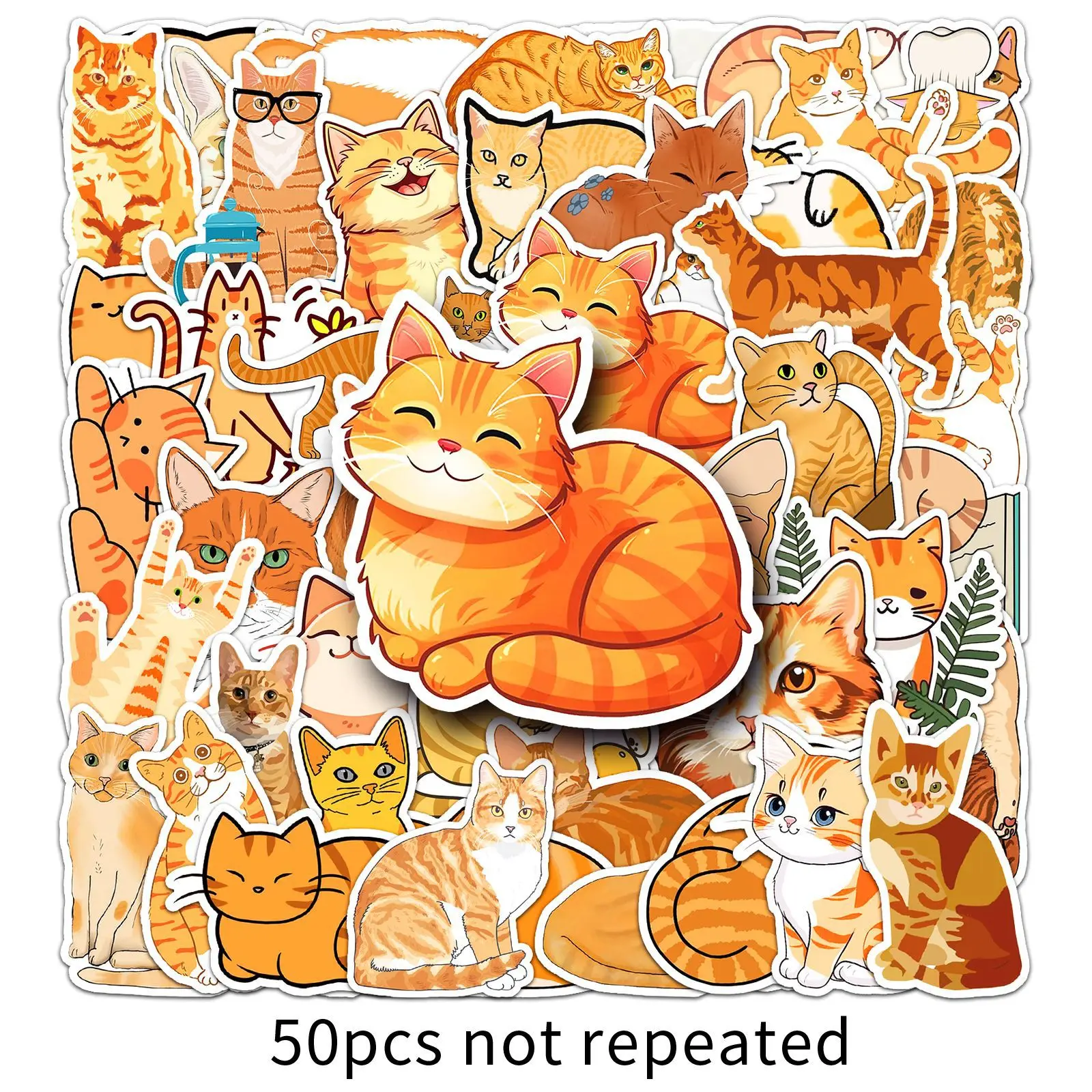 50 pcs cute little orange cat PVC environmentally friendly stickers for guitar notebook watercup and phone case
