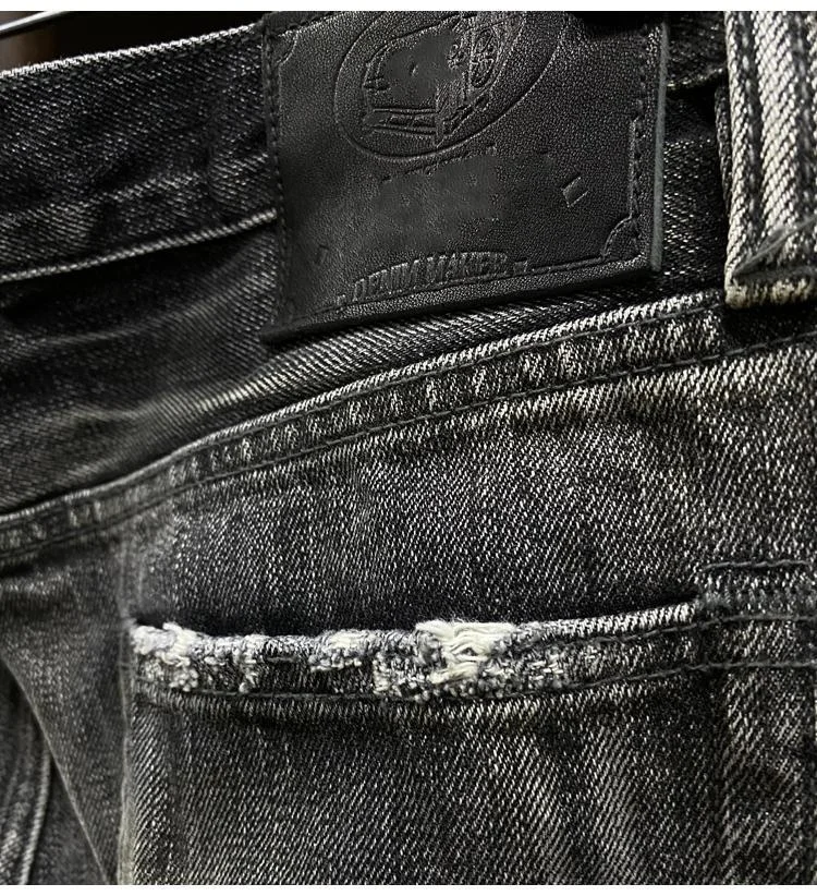 Lotfeel Custom High quality vintage heavy wash selvedge distressed ripped gray jeans