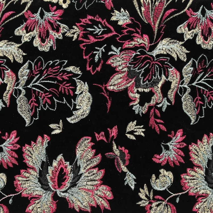 HA-14689B бархатная трикотажная ткань с цветочными цветами, вышивка для одежды, черная велюровая ткань, спандекс
