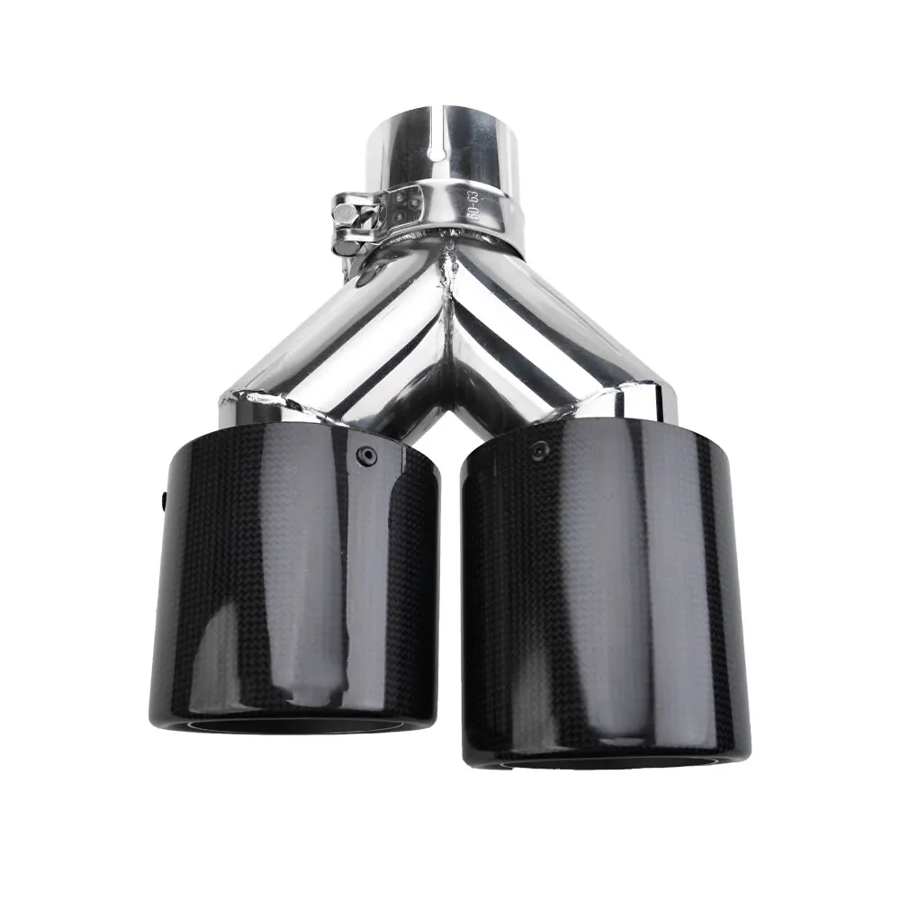 Burnt Blue Universal Auto Exhaust Tip Double End Pipe for BMW BENZ VW Golf Dual Carbon Fiber and Stainless Steel