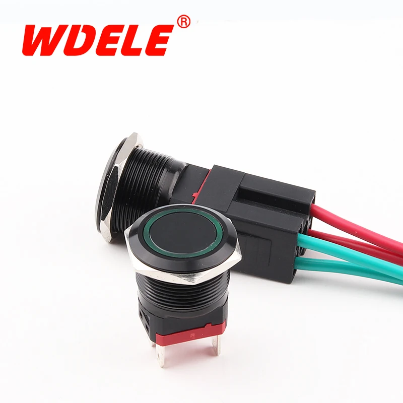 Black aluminum 22mm metal button switch current 15A 20A with light and without light 4pin, 2NO function