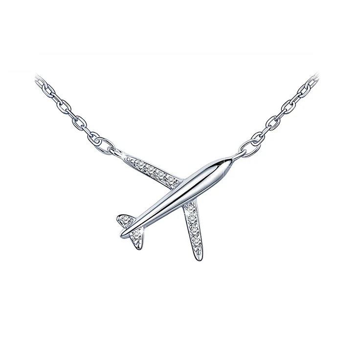 China Supplier Wholesale Fashion Gift Pure 925 Sterling Silver Handmade Custom Engraved Airplane Pendant Necklace Jewelry