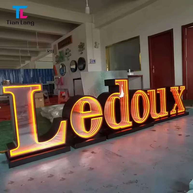 Customized creative acrylic light box colorful neon luminous word logo thousand layer mirror abyss signboard