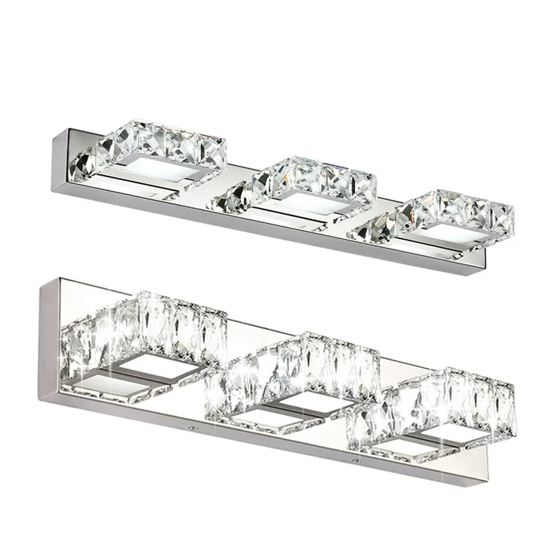 LED Mirror Light  Simple Bathroom Crystal Stainless Steel American Standard Toilet  Square And Round Wall Light