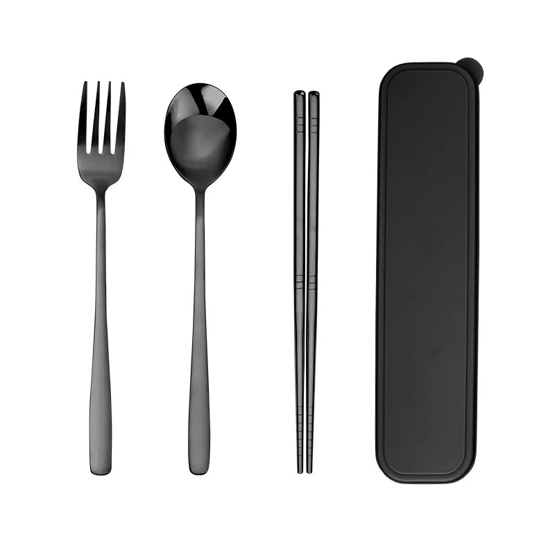 Portable Fork Spoon Chopsticks flatware set stainless steel cutlery with box