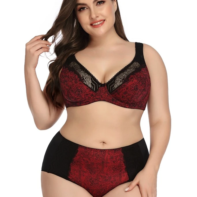 New print bra set plus size lace bra lady plus size underwear bra D cup