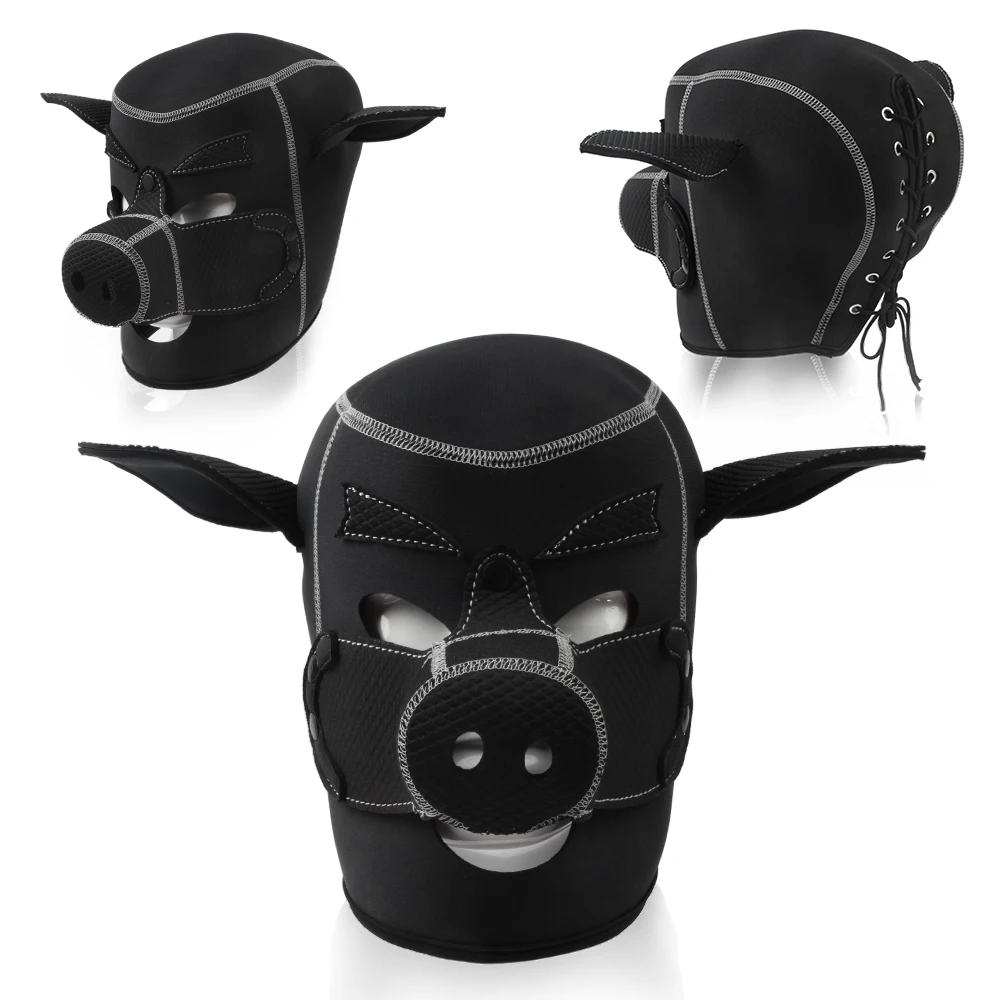 Sexy Piggy Headgear SM Bondage Pig Hood Slave Cosplay Fetish Pig Head Cover Collar Flirting Adult Game