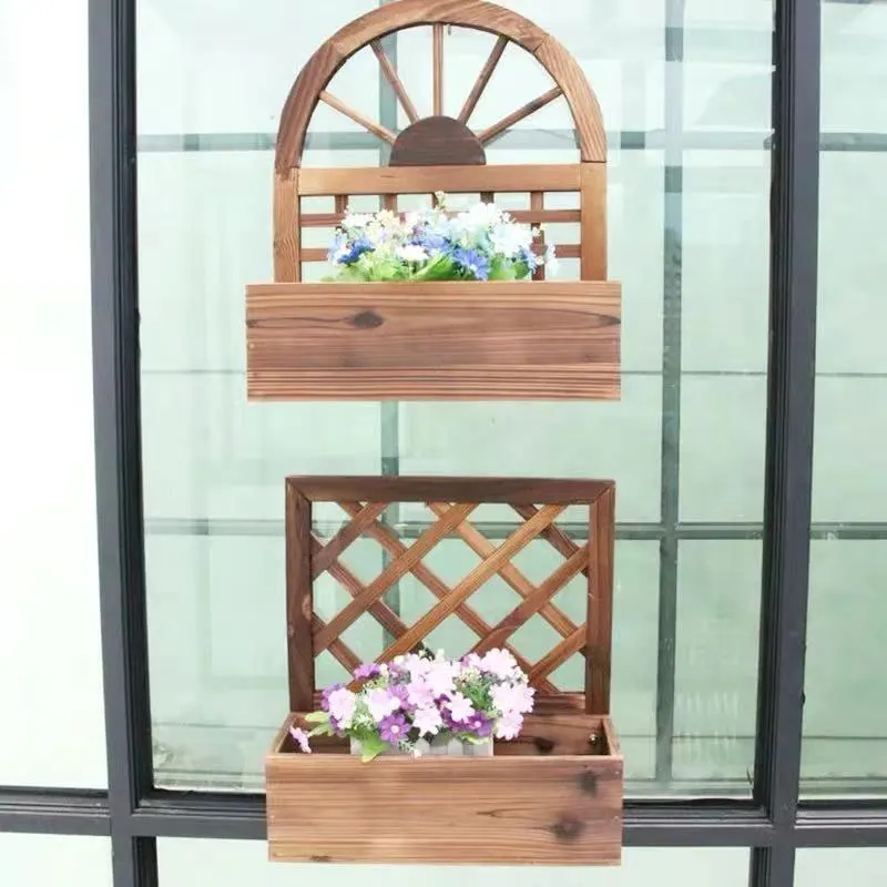 Wall hanging wooden flowerpot indoor and outdoor flowerpot decoration macrame wall hanging wall decor shelf hanging