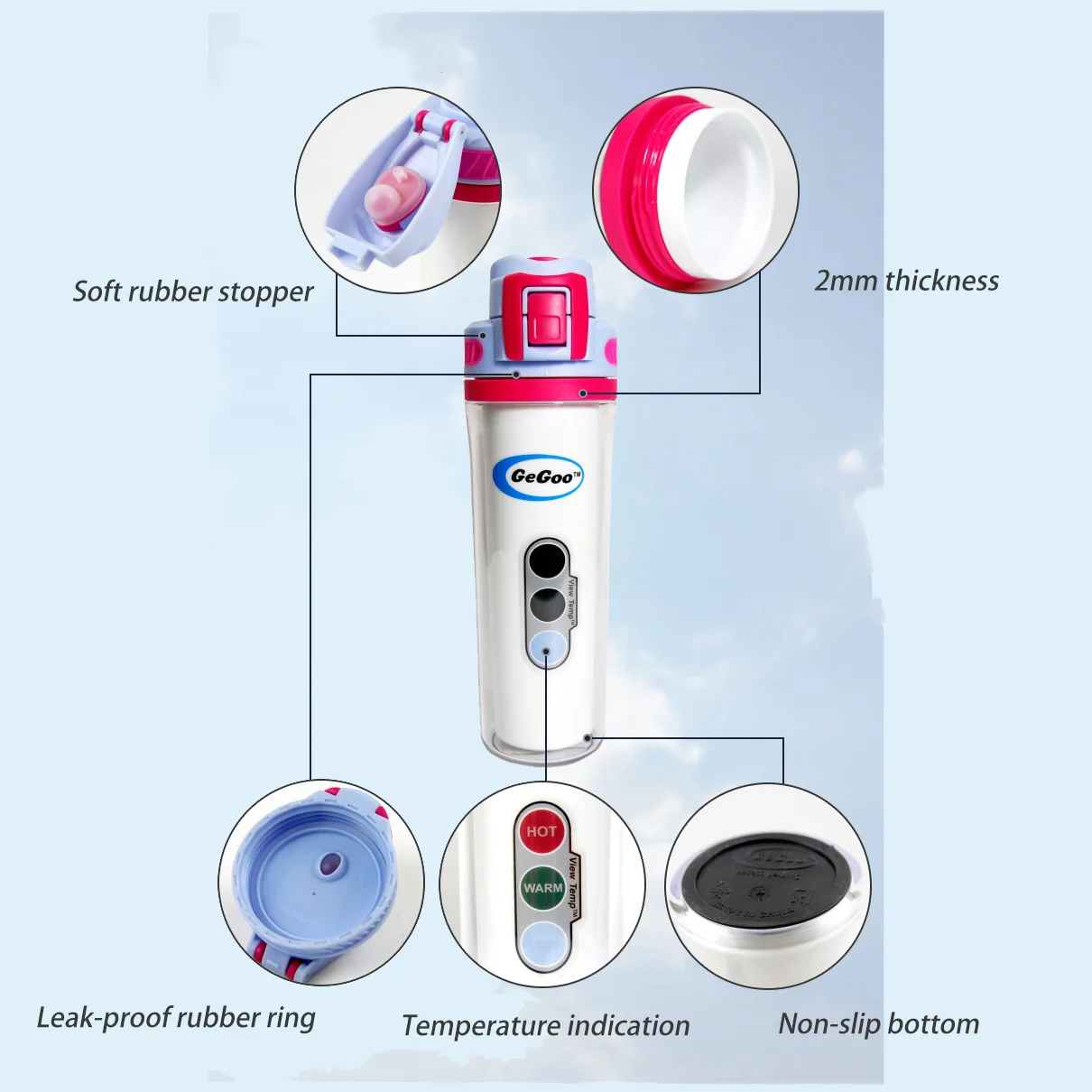 Custom Printed  plastic bottle New Design BPA FREE chilly bottle double wall water bottle lock with  temperature display