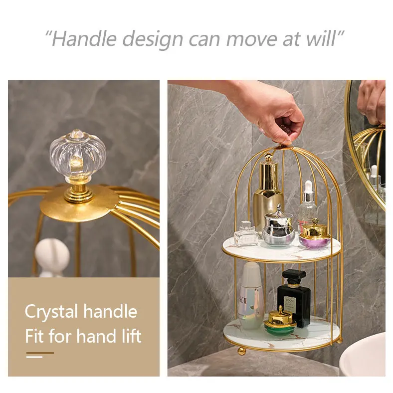 Bathroom Perfume Shelf Bird Cages Round Bins Home Desktop Organizer Makeup Storages Holder Boxes Cosmetic Racks for women