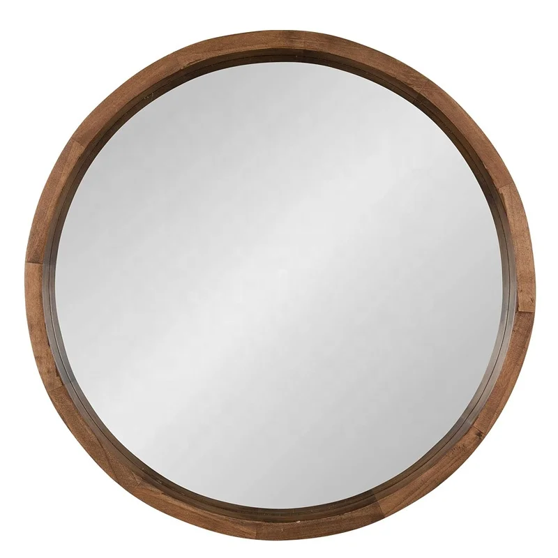 Luckywind Customize 22 Inch Natural Rustic Round Decorative Modern Wood Frame Mirror Wall Mirror For living room Wall Decor