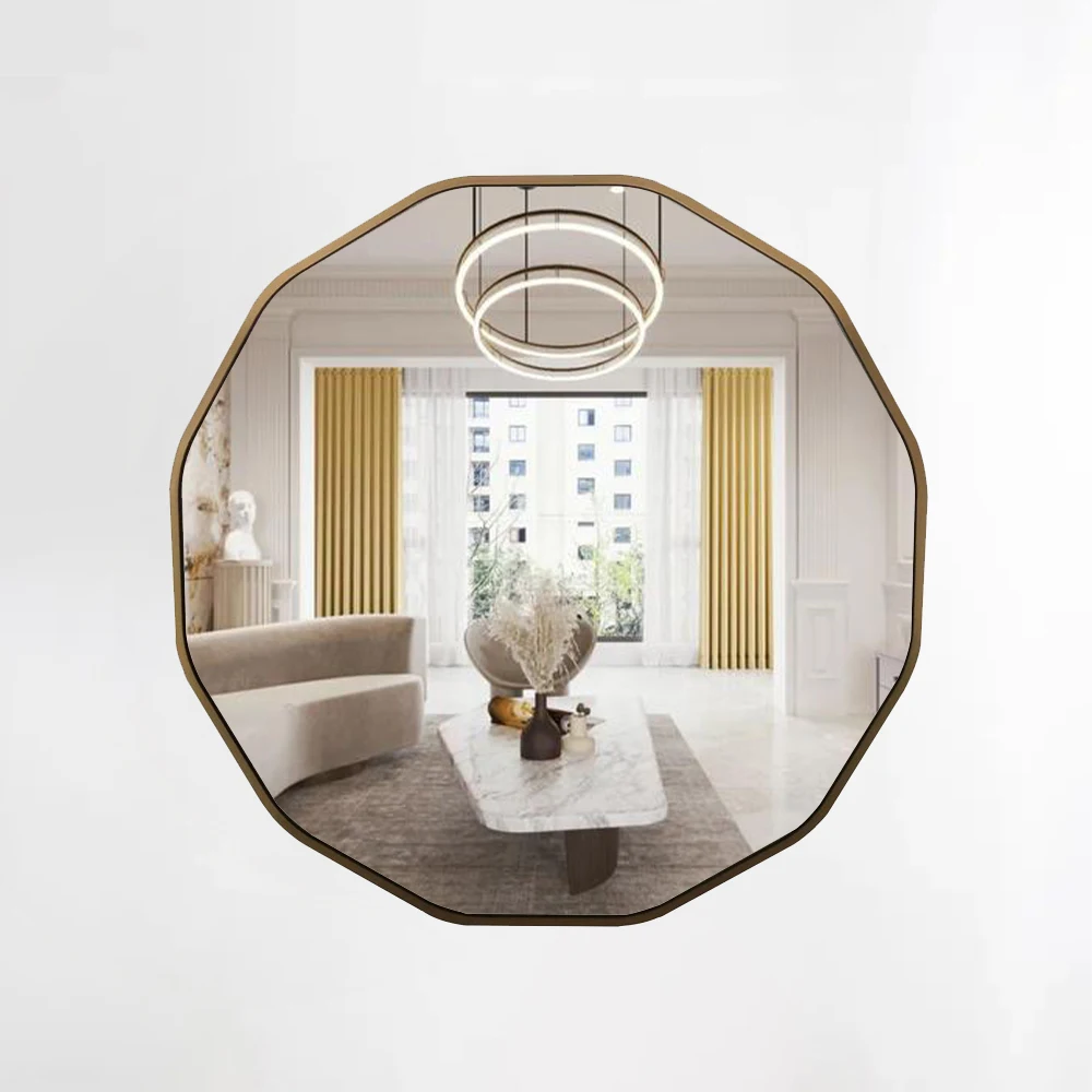 wholesale  modern bathroom decor large gold MDF framed large Chic Geometric dressing 12 sided wall mirror miroir spiegel