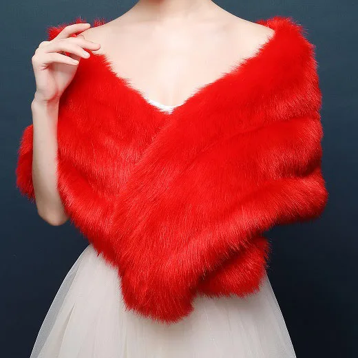 
Jtfur Winter warm bridal wedding dress thick waistcoat cloak red furry fur shawl 