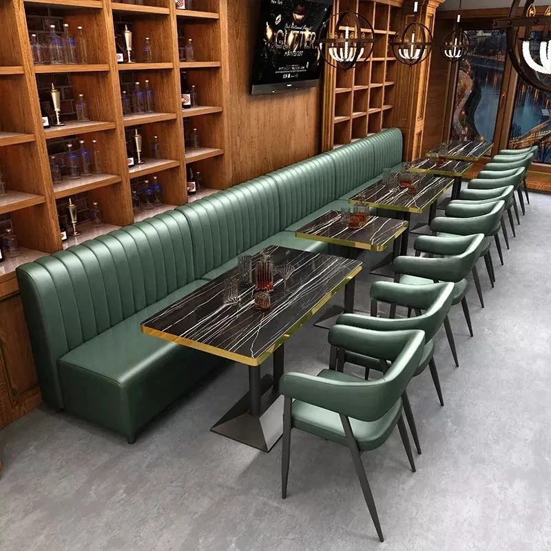 Luxury modern metal leather seats restaurant furniture Marble white Black restaurant table and chair sets sofa cafe