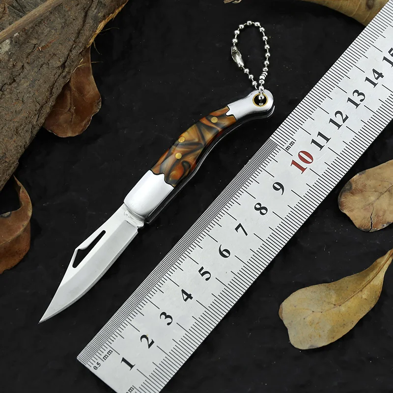 MINI camping outdoor folding short knife Acrylic Handle Small Pocket Knife With Keychain