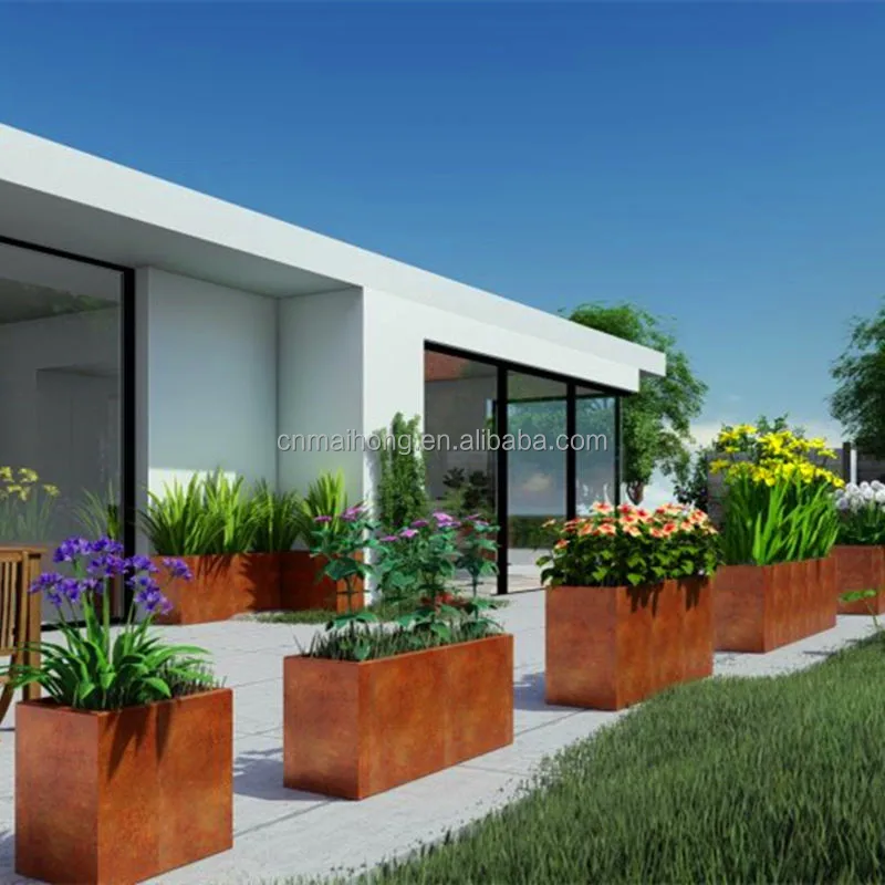 Modern Style Large Corten Steel Metal Planter Boxes/Planting Raised Bed for Outdoor Garden Decoration